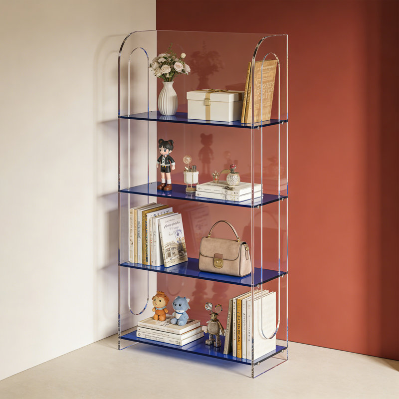 Étagère ouverte en acrylique transparent bleu, H 57,09 po x l 31,5 po x P 11,81 po