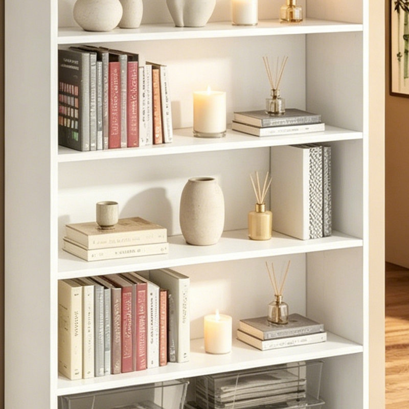 Bibliothèque à 7 niveaux, bibliothèque en bois blanc avec dossier fermé et ensemble anti-basculement, étagère profonde pour le salon, le bureau personnel, le bureau et la salle de classe