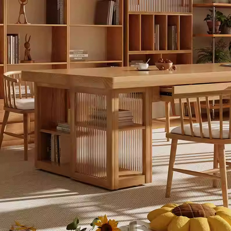 Table multifonctionnelle en bois de frêne brun, H 29,52 po x L 94,48 po x l 35,43 po