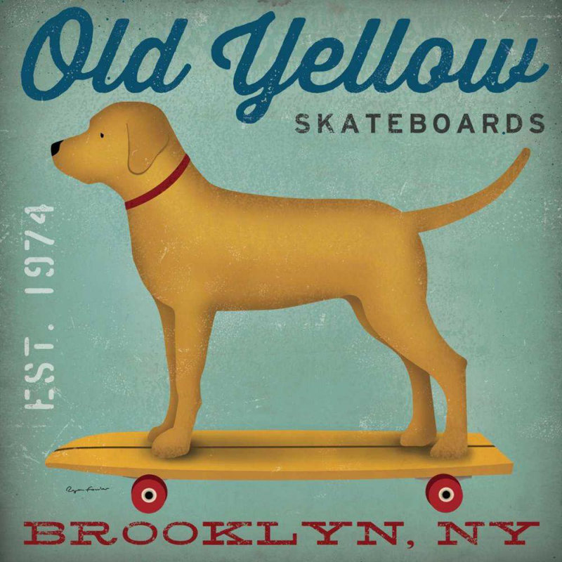 Art sur toile tendue par Trinx Fowler, Ryan: Golden Dog on Skateboard, H 36 po x l 36 po