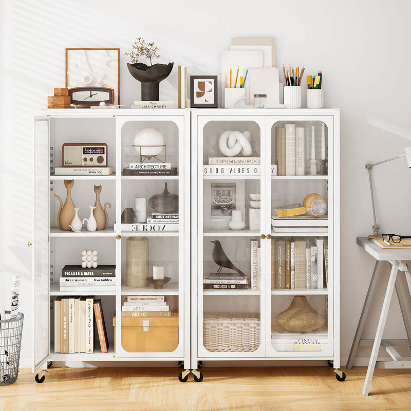 Armoire de rangement avec roulettes et 2 portes translucides avec tablette ajustable 31,5 po x 14,5 po x 58 po