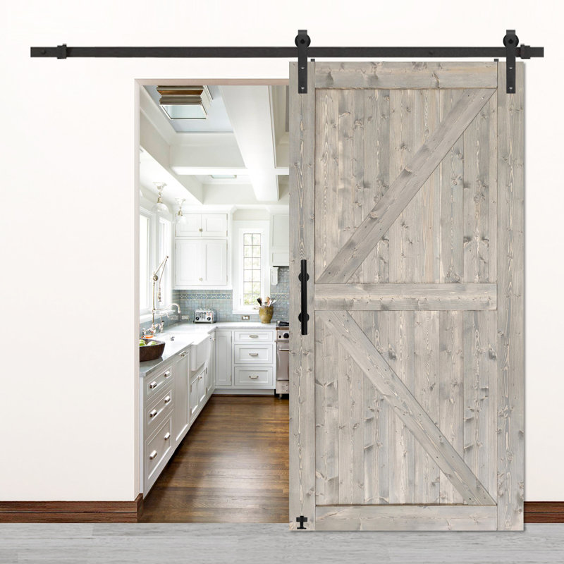 Ensemble de quincaillerie de porte de grange nouée avec porte coulissante British Brace, 42 po x 84 po, Gris foncé