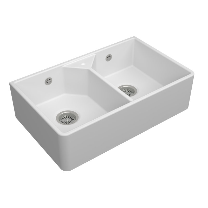 Terralife 490mm W Double Bowl Ceramic Farmhouse / Apron Kitchen Sink