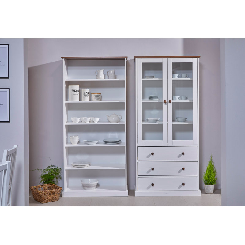 Pierro 90 cm Display Cabinet FSC - Pine Solid Wood, White/Sepia