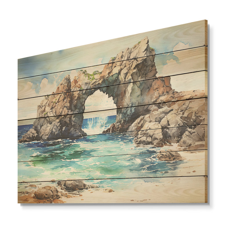 Coastal Rock Arch Beach II - vagues côtières sur bois, H 10 po x l 20 po x P 0,78 po