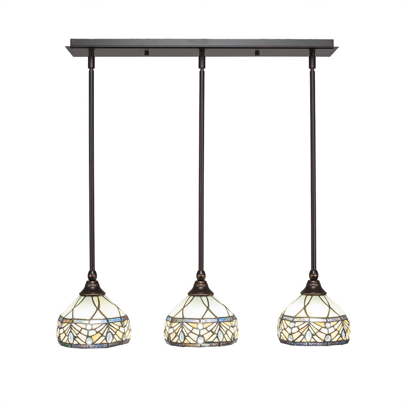 3 Light Stem Hung Linear Pendalier Shown With 7" Royal Merlot Art Glass, Dark Granite