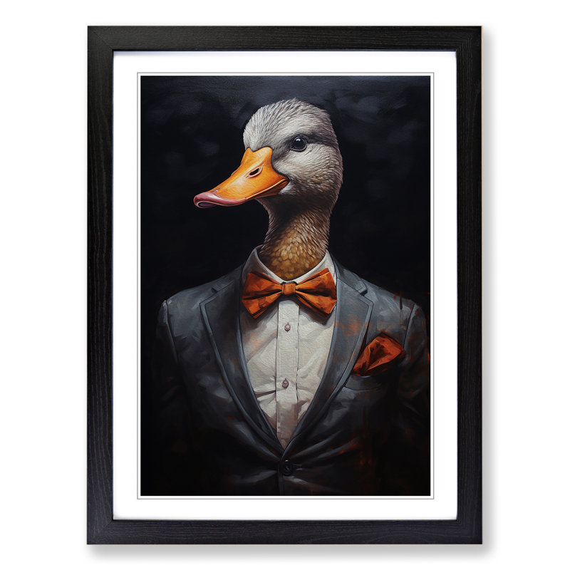 Duck In A Suit - Single Picture Frame Print on Wood, Black Framed, 34cm H x 25cm W