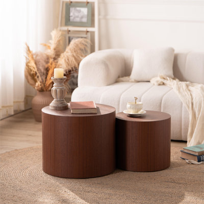 2-Pieces Round Wooden Nesting Coffee Table