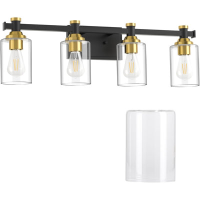 Amico 4-Light Bathroom Vanity Fixture With Clear Glass Shade, Rust-Resistant Wall Sconce Lighting For Mirror And Living Spaces