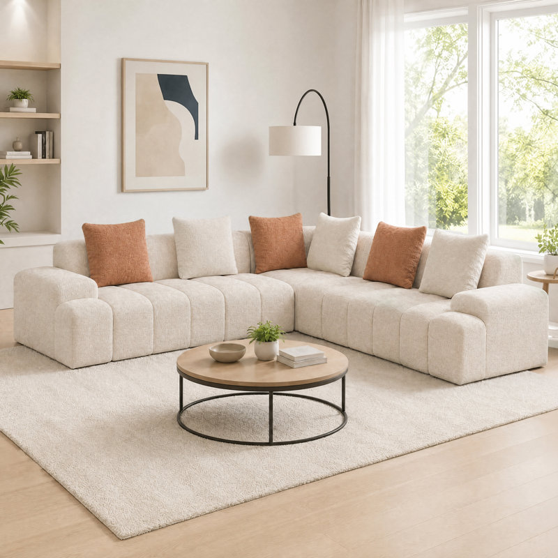 Upholstered 108" Chenille Frameless L-Shaped 3-Piece Cloudy Boneless Corner Sectional with 6 Throw Pillows,No Assembly Required