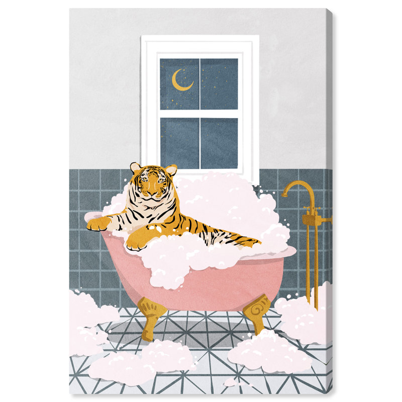 Bath Bath Tiger - peinture à cadre flottant sur toile, Toile tendue, H 24 po x l 16 po