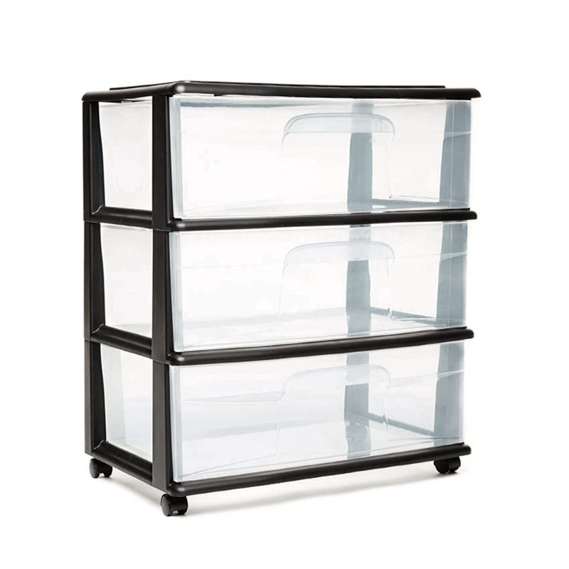 Homz Tall Solid Plastic 3 Drawer Storage Cart with Wheels