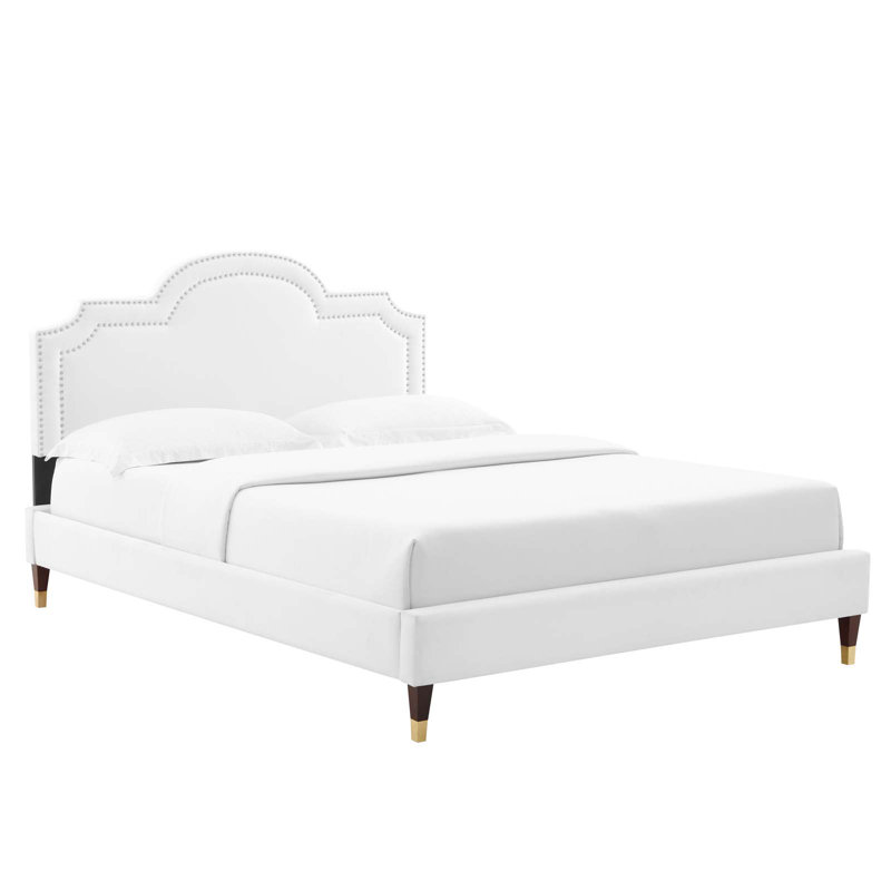 Modway Aviana Performance Velvet Bed, White, Queen