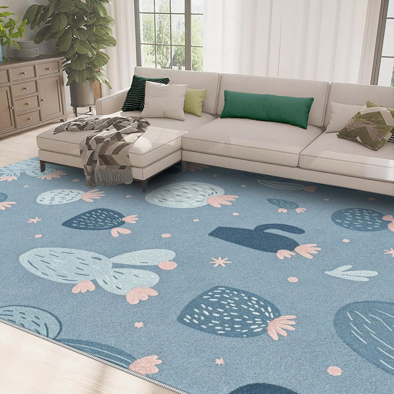Soft Blue Cactus Carpet-waterproof, easy to clean, machine-washable, soft and comfortable; suitable for door mats, kitchens, living rooms, bedrooms, corridors, and laundry areas. Easy to clean, durable carpet for home decoration.