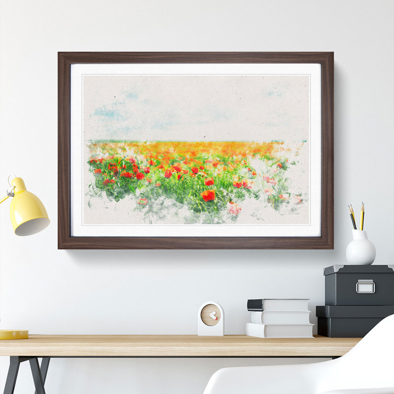 Poppy Field Dreams - Framed Print, 45cm H x 63cm W x 2cm D, Walnut Framed