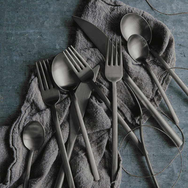 Due 7 - Piece Stainless Steel Flatware Set - Service for 1, Ice Black Gold