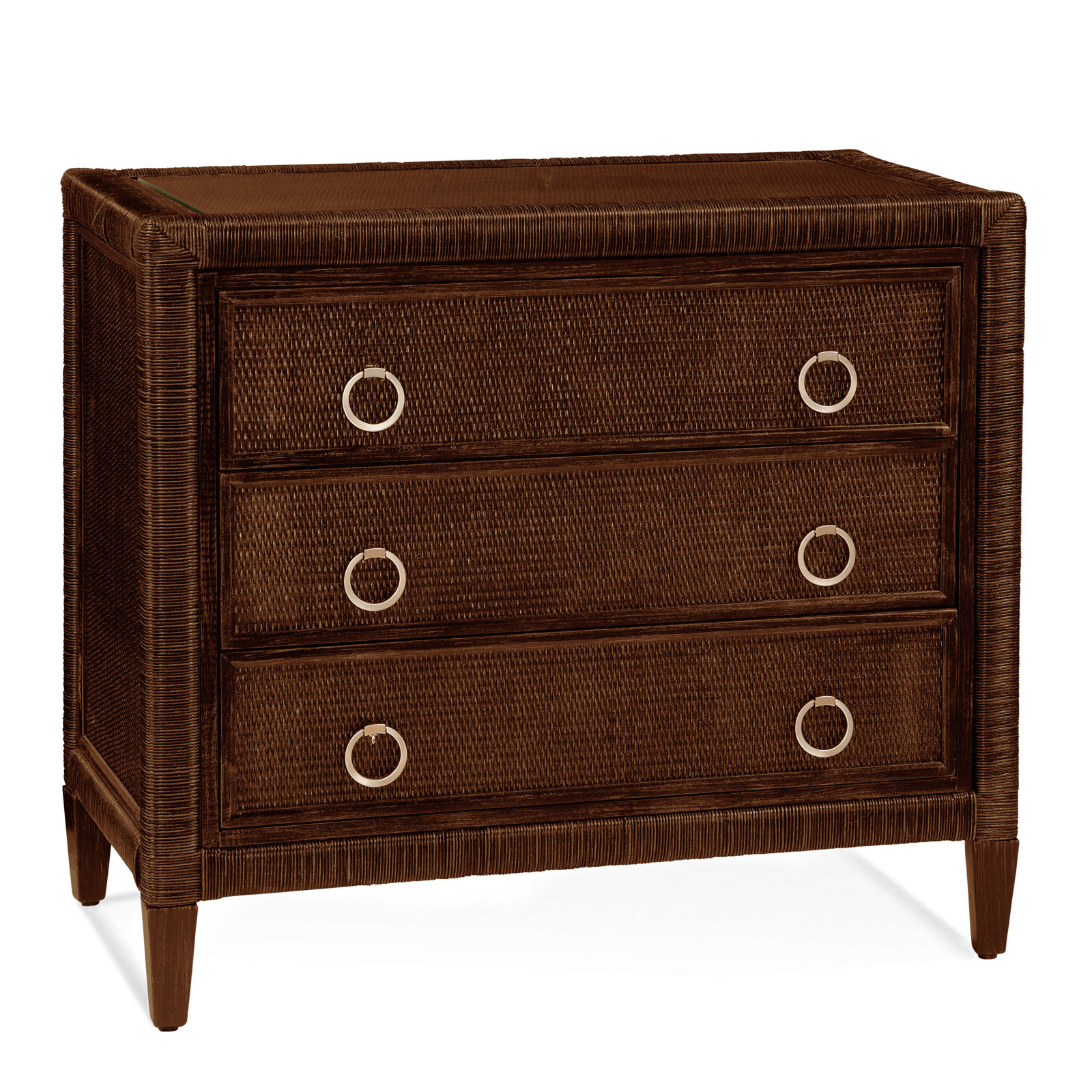 Warwick 3-Drawer Wicker Chest, Coffee, Satin Brass