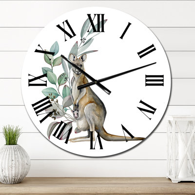 Kangourou avec feuilles d'eucalyptus - Horloge murale traditionnelle