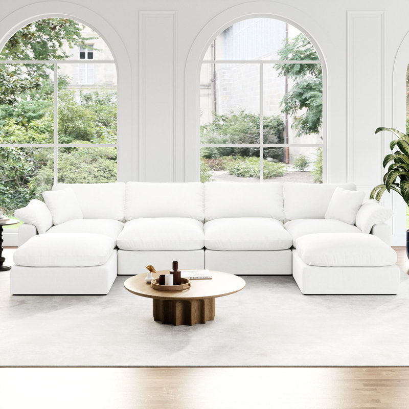 Upholstered Cloud Modular Sectional Sofa, Modern Comfy Couch Filled With Down, Convertible Deep Seat Couches For Living Room Apartment Lounge Bedroom