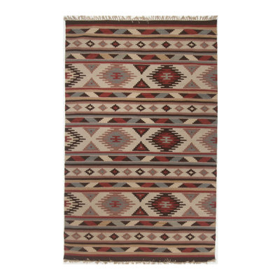 Flatweave Geometric Area Rug in Ivory