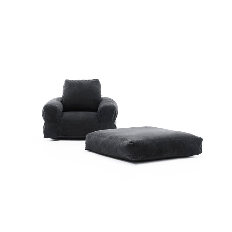 Fauteuil futon large de 35,4 po Elvin, Mélange de polyester noir