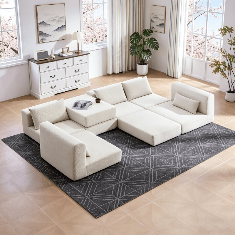Canapé modulaire en L modulaire - 100 po, coussins compressés sous vide, comprend 5 coussins, CSN-W3975S00042 Blanc