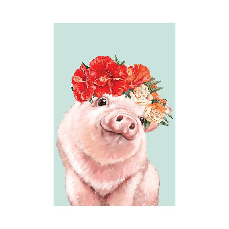 Baby Pig With Hawaiian Flower Crown In Green 1 Piece Wall Art on Canvas, 66.04 cm H x 45.72 cm W, Wrapped Canvas