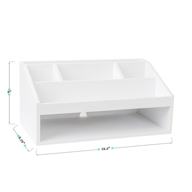 White Wooden Desktop Organizer with Open Storage Compartments