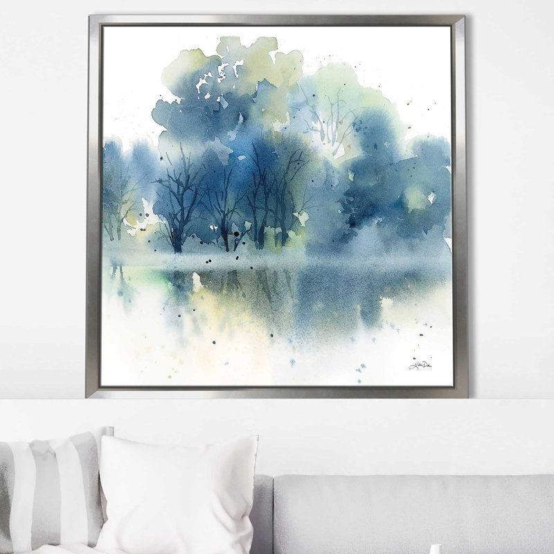«Blue Pond Reflections (Square)» par Katrina Pete, reproduction, Cadre flottant argent, H 27,5 po x l 27,5 po x P 2 po