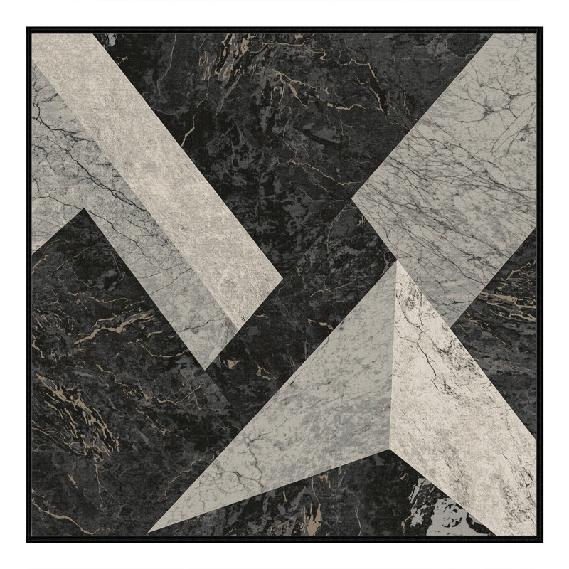 Machine Washable Pavla Modern Rustic Geometric Rug in Gray – Black Binding, 8' Square