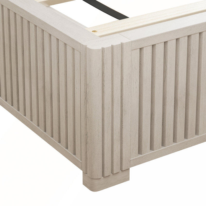 Base de lit plateforme en bois massif avec tête de lit, Beige, Très grand lit