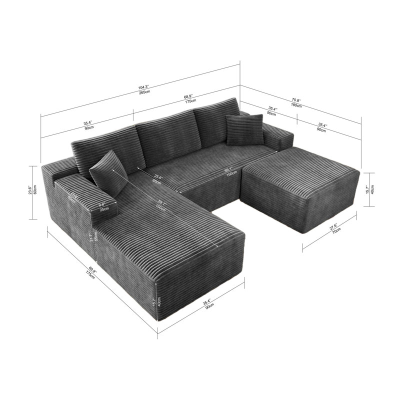 Space-saving Grey Modular Sectionals, Plush Corduroy, For Living Rooms