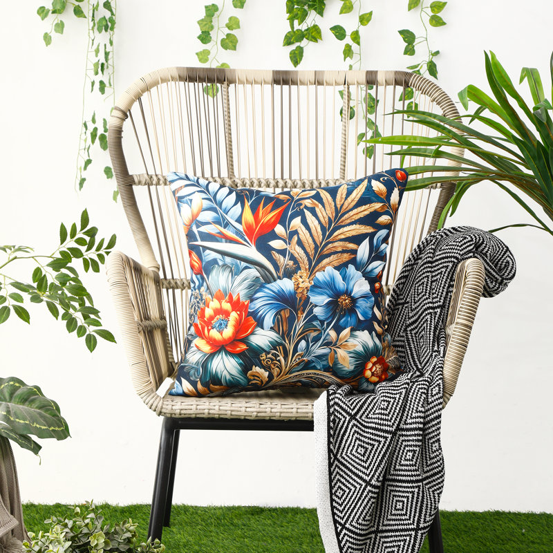 Indoor / Outdoor Floral Square Throw Pillow Cover