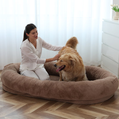 Lit à billes kaki de grande taille pour adultes, animaux de compagnie, lits pour animaux lavables avec sieste avec poignée de transport latérale
