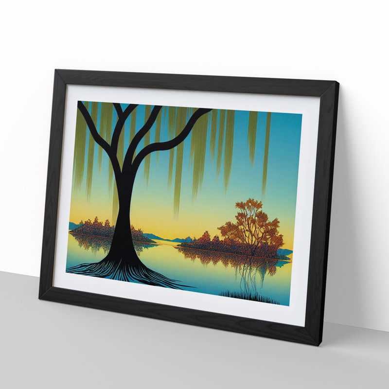 Exquisite Weeping Willow Tree - Single Picture Frame Painting, 25cm H x 34cm W x 2cm D, Black