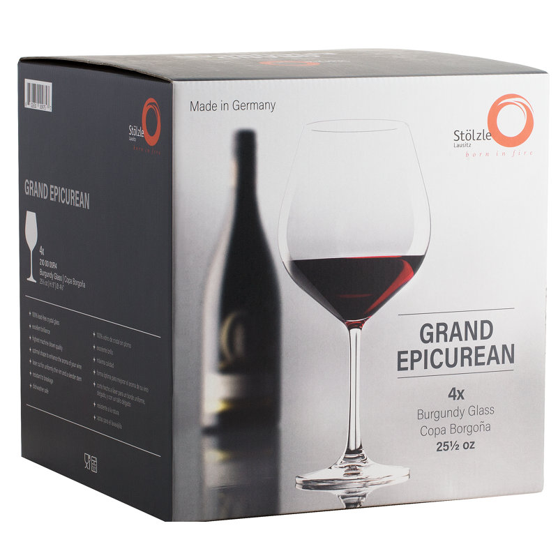 Grand Epicurean Lead-Free Crystal Burgundy Wine Glasses Set of 4