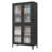Classic Metal Freestanding Cabinet With 4 Glass Door Shelves And Coating - Storage For Home Office, Living Room, Kitchen Black, Flower 4-shelf 4mm Tempered Doors Look