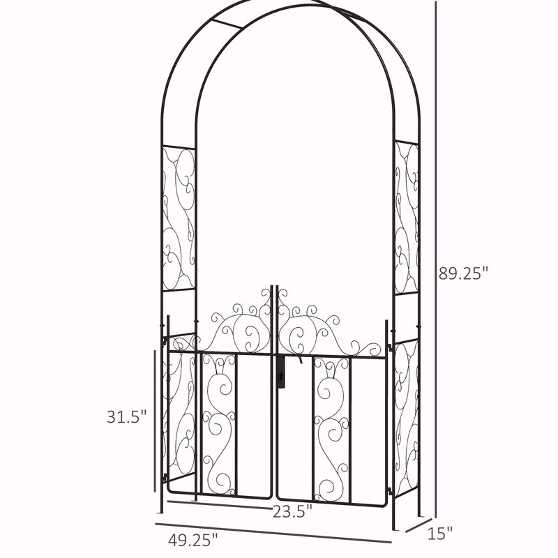 Arche de jardin en métal de 7,5 pi avec barrière Outsunny