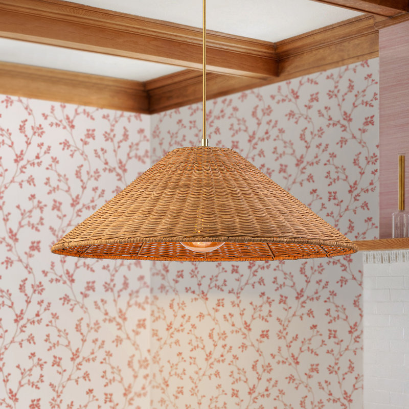 Luminaire suspendu surdimensionné en rotin 1 lumière Aalayah, Brun, Doré, H 9,06 po x l 23,62 po x P 23,62 po