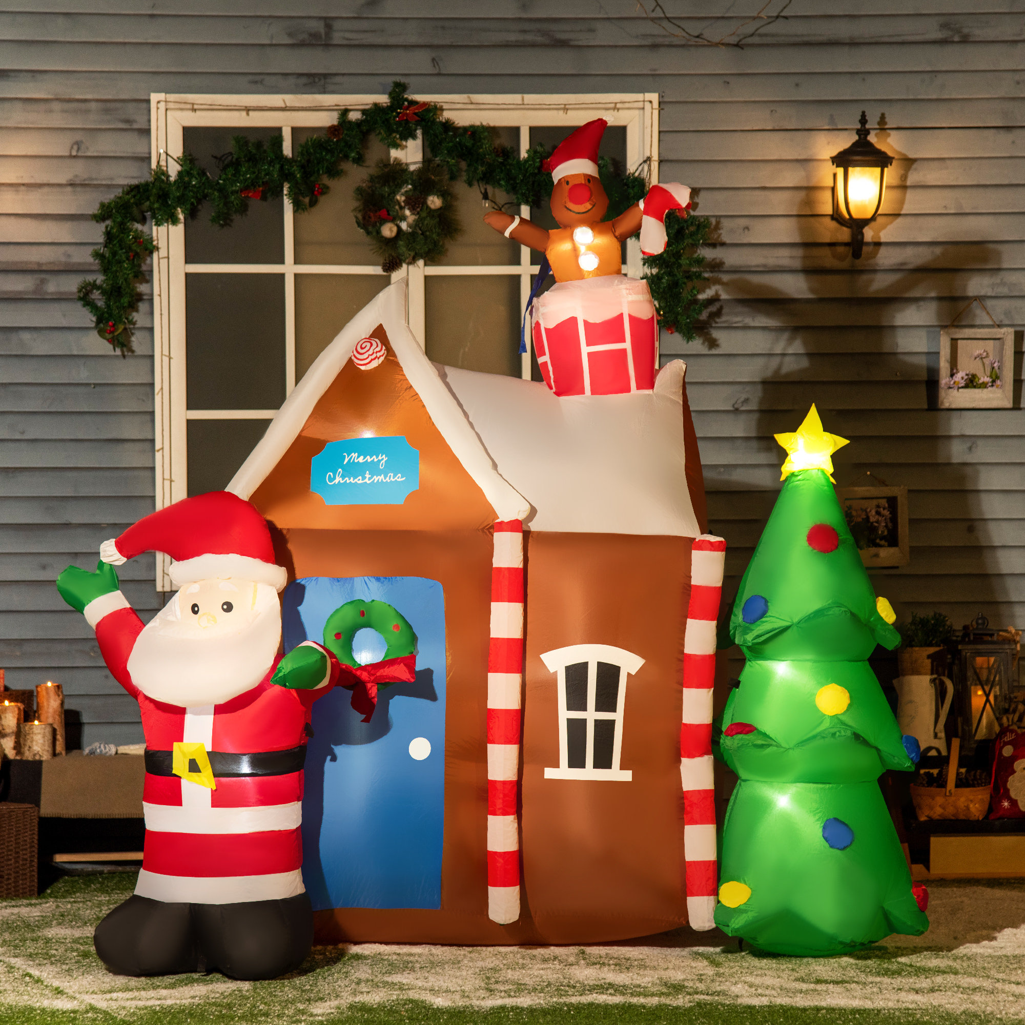 The Holiday Aisle® Gingerbread House with Santa Claus and Christmas ...
