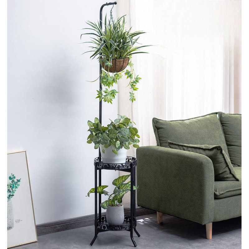 Support à plante à 2 niveaux suspendu, étagère de jardinière en fer peu encombrante