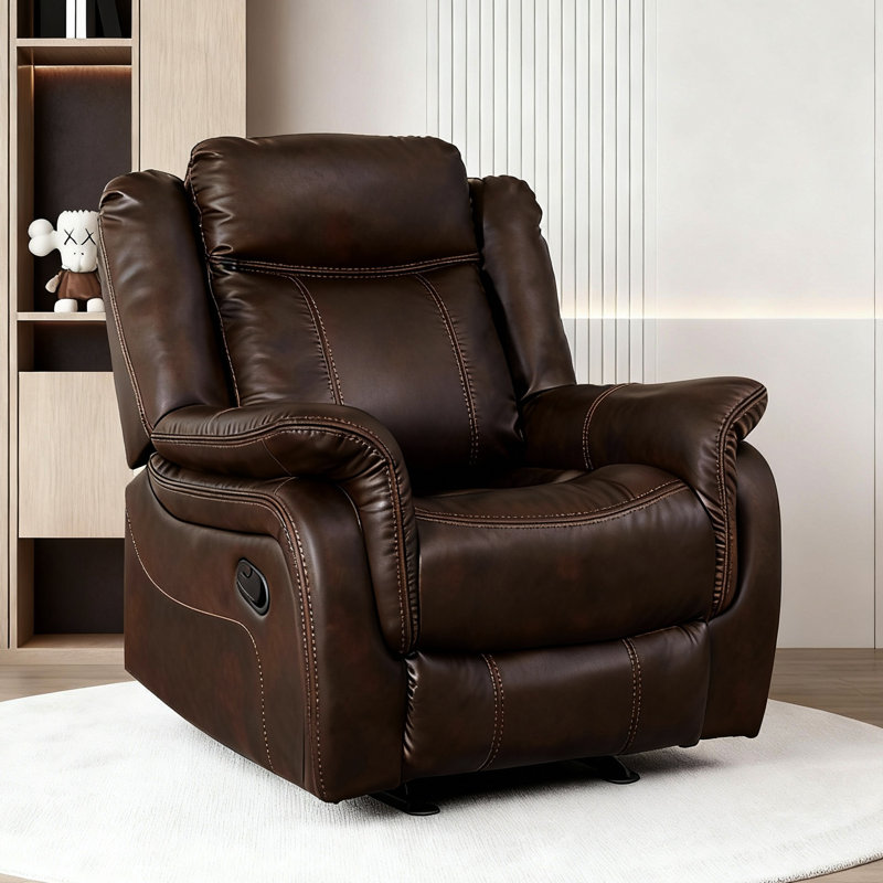 35.04'' Faux Leather Manual Glider Recliner Chair - 90°-160° Reclining, Rocking Function For Living Room, Brown