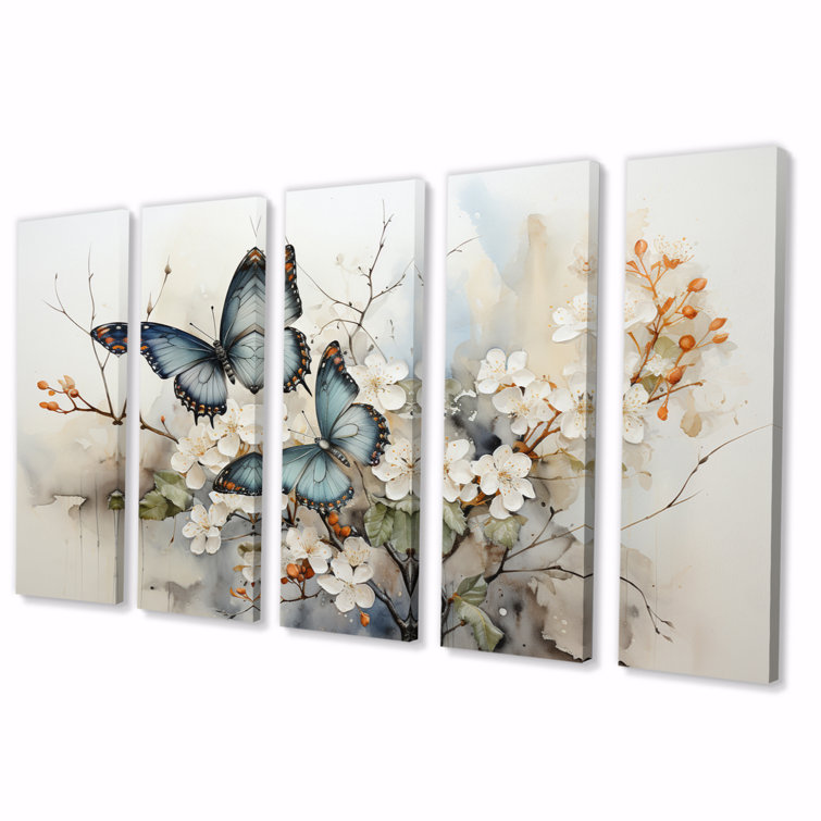 DesignArt Blue White Butterfly Glimpse Of Serendipity On Canvas 5 ...