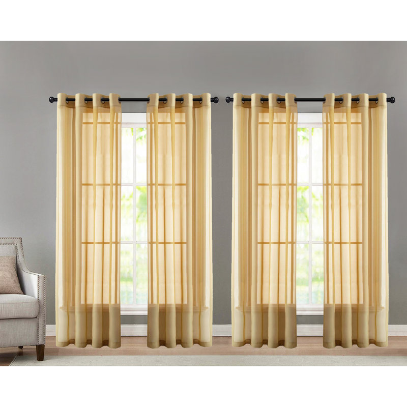 Panneau de rideau transparent d'intérieur à œillets Krenzke, Or