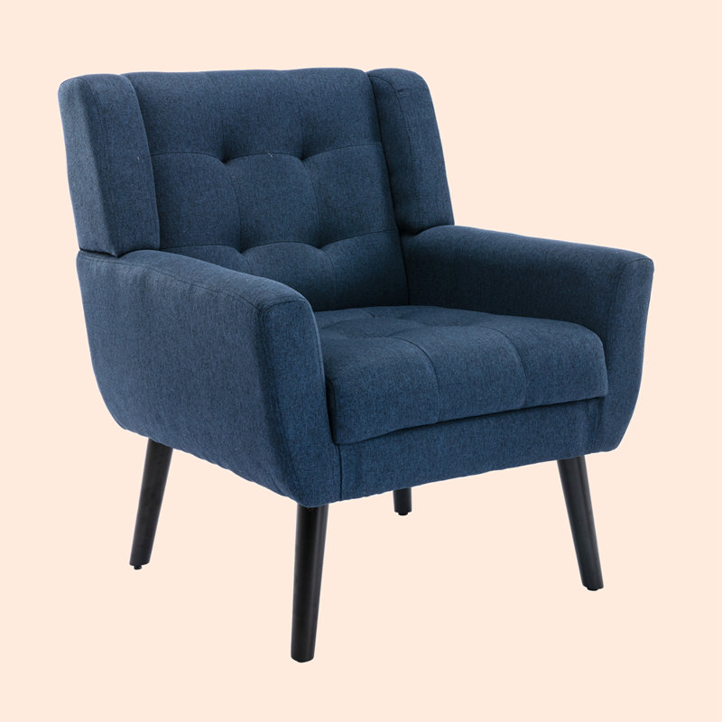 Accent Chair Living Room Chair Bedroom Chair Home Chair With Black Legs For Indoor Home, Blue Linen Duplicate 2