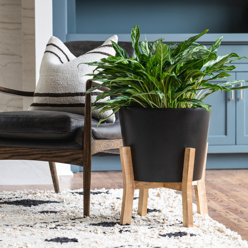 Jardinière contemporaine 16 po avec support, Noir