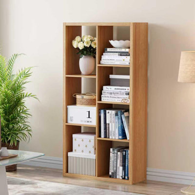 7 Compartment Double-Row Bookcases, Open Back Wooden Display Bookcase, Thickened Frame Easy Clean Storage Organizer for Living Room Bedroom Home Office