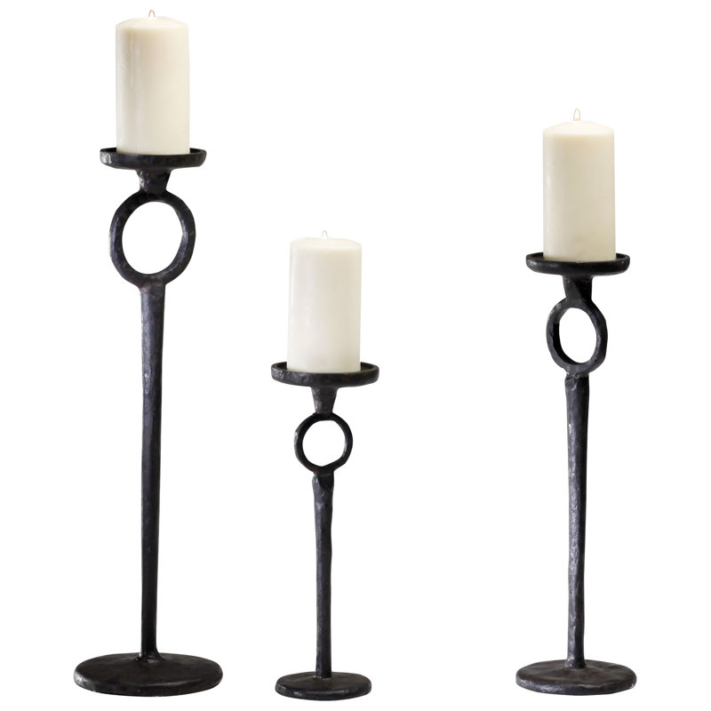 Duke 13'' Black Iron Contemporary Candelabra with Rust Finish