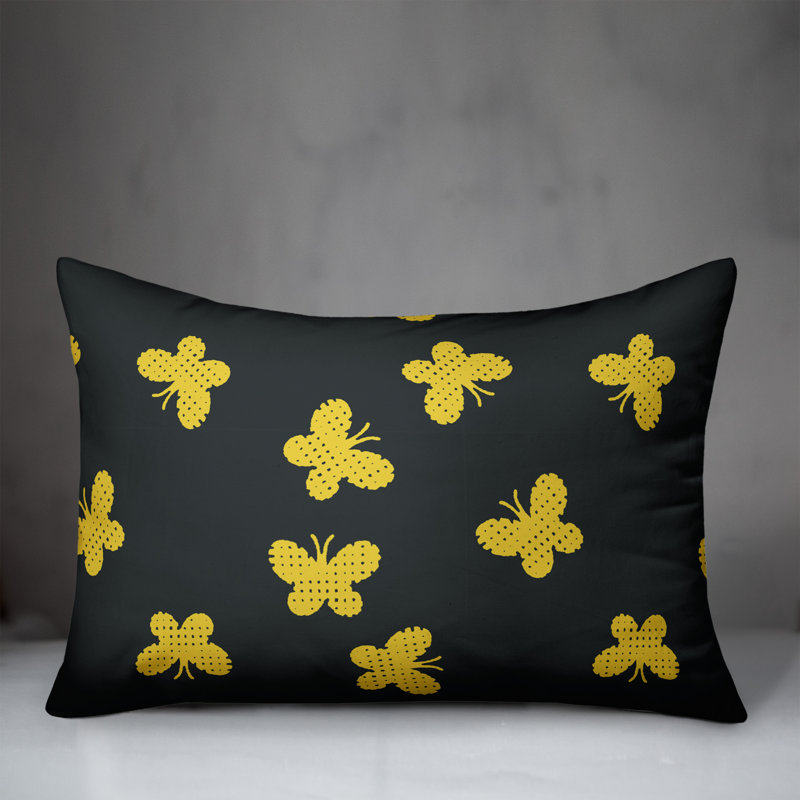 Coussin Butterfly, Gris charbon / jaune
