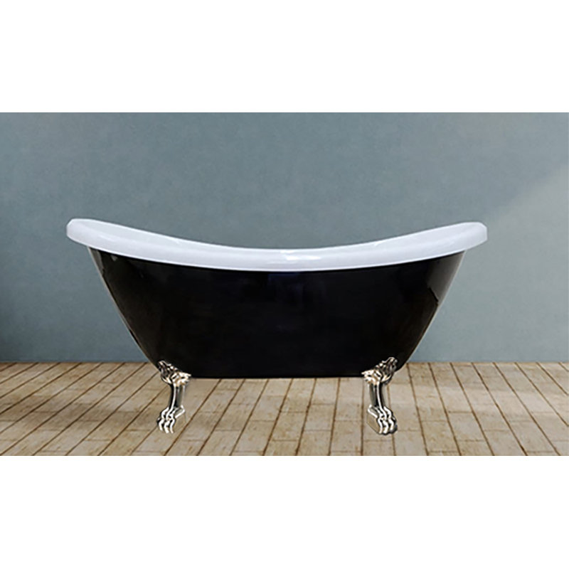 Daphne 59" x 30" Freestanding Soaking Acrylic Bathtub, Brushed Nickel Tiger, Black